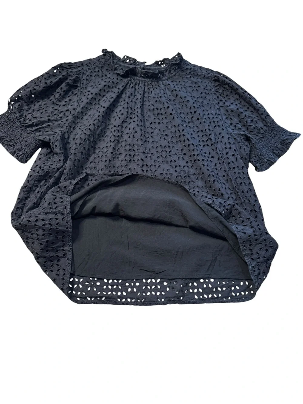 J. Crew Smocked Puff-Sleeve Top in Eyelet size XL